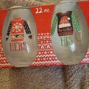 Holiday Sweater Stemless Wine Glass Set  NWT